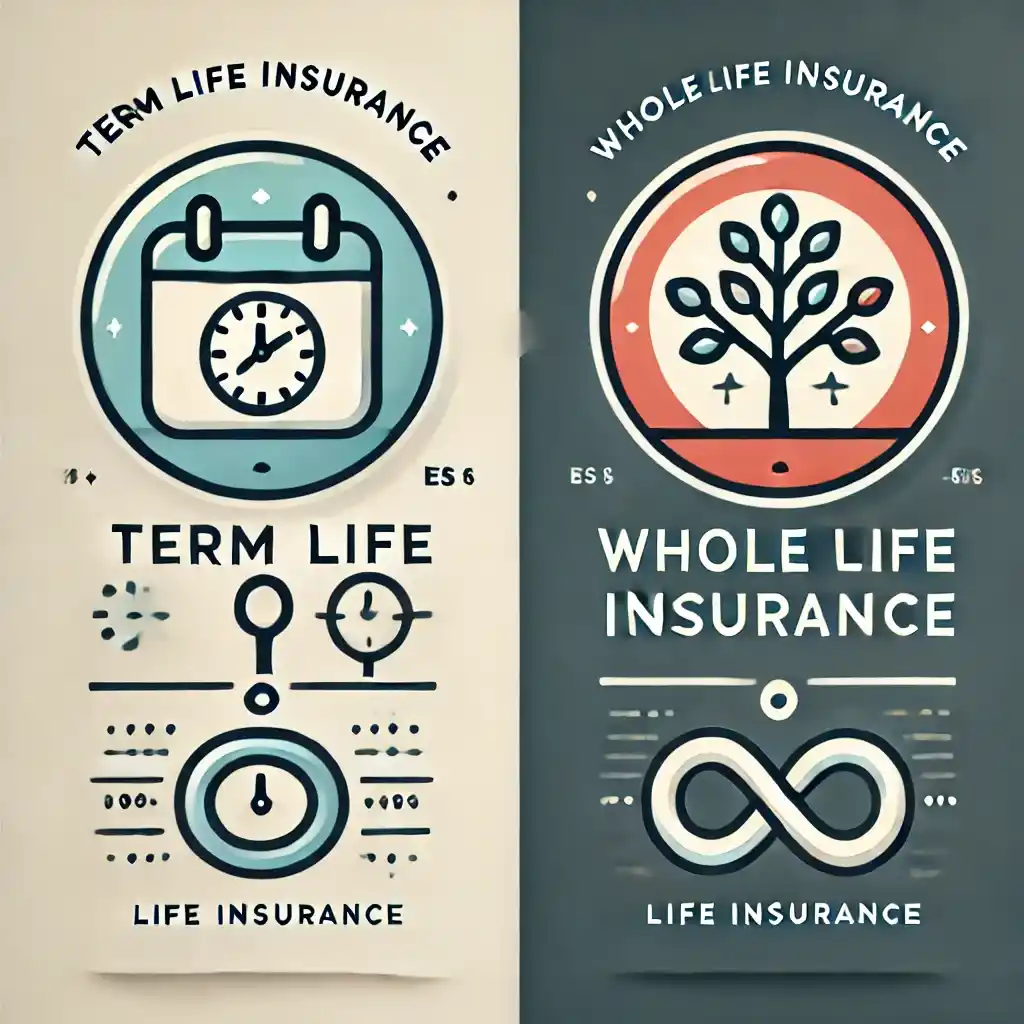 Comparison of term life and whole life insurance policies.